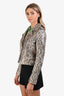IRO Brown/Beige Leather Snake Print Moto Jacket Size 38