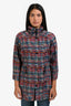 Pre-loved Chanel™ 2014 Red/Blue Tweed Printed Nylon Rain Jacket Size 36