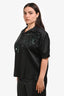 Dries Van Noten Black Satin Blouse with Green Sequin Detail Size 40