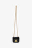 Celine 2024 Black Leather Mini Triomphe 'Claude' Crossbody Bag On Chain