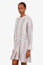 Veronica Beard Ivory/Blue/Coral Striped Cotton Ardith Mini Dress Size XL