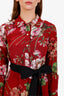 Gucci Red Silk Floral Pattern Belted Mini Dress Size 36