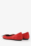 Roger Vivier Red Suede Leather Tortoiseshell Buckle 'Belle Vivier' Flats Size 36.5