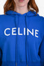 Celine Blue Cotton Cropped Logo Hoodie Size XS