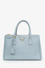 Prada Blue Saffiano Leather Small Double Zip Tote Bag With Strap