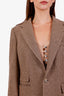Ralph Lauren Purple Label Brown Houndstooth Silk Wool Single Breasted Blazer Size 12
