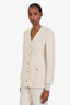 Gucci Beige Cotton Tweed Single Breasted V-Neck Blazer Size 40