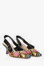 Christian Dior Floral Embroidered Calfskin Beaded 'Sweet D' Slingback Pumps Size 37.5