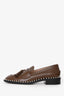 Stuart Weitzman Brown Leather Fringe Pearl Embellished Loafers Size 8