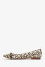 Gucci Cream/Brown Canvas Bamboo Horsebit Flats Size 10