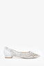 Rene Caovilla White Crystal Embellished Flats Size 37.5