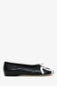 Pre-loved Chanel™ 2026 Black/White Quilted Leather Interlocking CC Ballerina Flats Size 38C