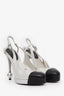 Pre-loved Chanel™ Black/White Leather Pearl CC Platform Heels Size 39
