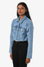 Ganni Light Blue Denim Raw Hem Cropped Denim Jacket Size 36