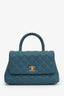 Pre-loved Chanel™ 2018 Turquoise Caviar Leather Small Coco Lizard Top Handle