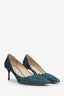 Jimmy Choo Blue Coarse Glitter Romy Pointed Toe Pumps Size 40