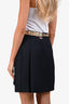 Thom Browne Black Wool Clock Embroidered Pleated Mini Skirt Size 38