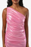 Norma Kamali Metallic Pink Asymmetric Shoulder Ruched 'Diana' Midi Dress Size XS
