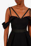 Self-Portrait Black Lace Trim Draped Shoulder Midi Dress Size 2