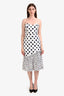 Saloni White/Navy Polka-Dot Ruffled Strapless Midi Dress Size 6
