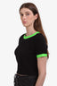 Opening Ceremony Black/Neon Leather Trim Short Sleeve Top Size S