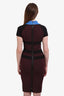 Victoria Beckham Brown/Black Striped Blue Collared Midi Dress Size 6