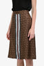 Burberry Brown Silk TB Monogram Stripe Midi Skirt Size 8