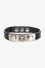 Saint Laurent Black Leather Silver Pyramid Stud 'Trois Clous' Bracelet