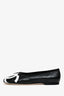 Pre-loved Chanel™ 2026 Black/White Quilted Leather Interlocking CC Ballerina Flats Size 38C