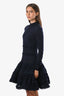 Alaïa Navy Knit Tiered Crinoline Long Sleeve Mini Dress Size 38