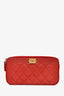 Pre-loved Chanel™ 2018 19 Red Caviar Leather Quilted Clutch with Chain