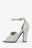 Prada Metallic Silver Crystal Embellished Heeled Sandals Size 38