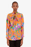 Gucci Yellow Floral Print Silk Neck Tie Blouse Size 42