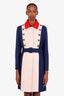 Gucci 2016 Blue/Cream Tricolour Wool Coat With Gold Tiger Head Buttons Size 44