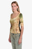 John Galliano Beige Multicolour Printed Open Neck 3/4 Sleeve Top Size S