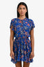 MISA Los Angeles Blue Multicolour Floral Print Ruffled Mini Dress Size XS