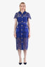 Self-Portrait Purple Lace Short Sleeve Embellished Button-Down Midi Dress with Belt Size 4