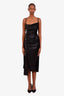 Paco Rabanne Black Metallic Ruched Buttoned Midi Dress Size 44