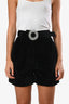 Black Pinstripe Velvet Crystal Embellished Shorts Size 36