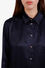 Salvatore Ferragamo Navy Silk Button Down Shirt Size 46
