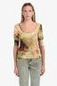 John Galliano Beige Multicolour Printed Open Neck 3/4 Sleeve Top Size S