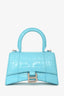 Balenciaga Blue Croc Embossed Hourglass XS Top Handle With Strap