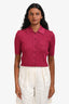 Gucci Pink Knit Sparkly Ribbed Polo Short Sleeve Top Size L
