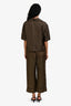Fendi Brown Zucca Silk Short Sleeve Button Down Top + Pant Set Size 40 and 42