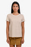 Lafayette 148 White/Beige Striped T-Shirt Size Small