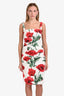 Dolce & Gabbana White/Pink Floral Print Ruched Midi Dress Size 42