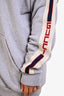 Gucci Grey Cotton Bow Applie Logo Stripe Zip Up Hooded Sweatshirt Size L