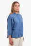 Burberry Brit Blue Linen Cotton Blend Polka Dots Button Down Short Sleeve Shirt Size M