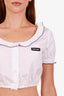 Miu Miu White Cotton Poplin Logo Cropped Button Down Size 36