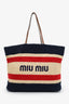 Miu Miu Canvas Knit Stripe Woven Logo-Print Tote Bag